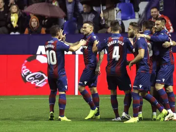 Los jugadores del Levante celebran un gol ante el Leganés Los jugadores del Levante celebran un gol ante el Leganés