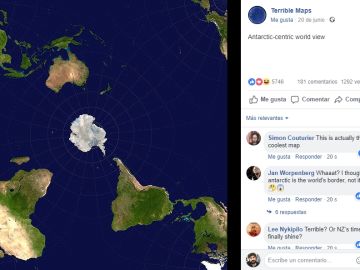 Mapa con la Antártida en el centro Mapa con la Antártida en el centro