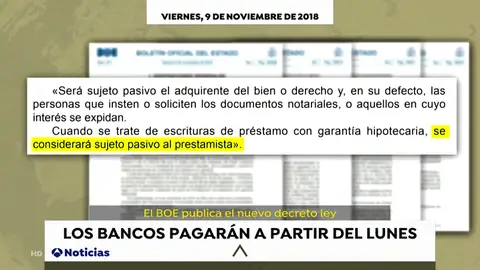 El BOE publica el nuevo decreto ley por el que los bancos tendrán que pagar el impuesto de las hipotecas El BOE publica el nuevo decreto ley por el que los bancos tendrán que pagar el impuesto de las hipotecas