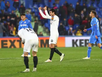 Dani Parejo celebra su gol en el Coliseum Dani Parejo celebra su gol en el Coliseum