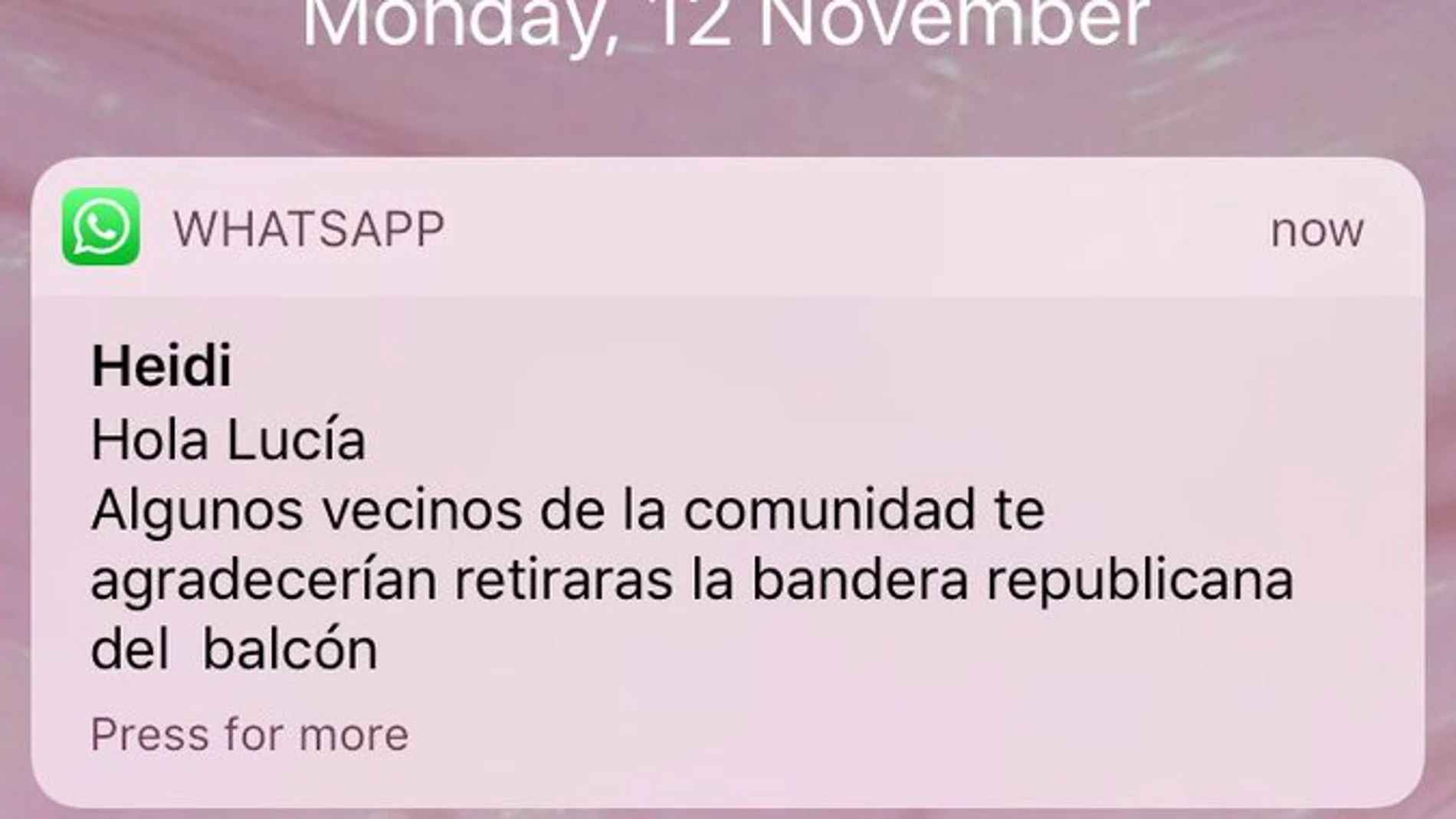 El mensaje de Whatsapp que recibió la joven El mensaje de Whatsapp que recibió la joven