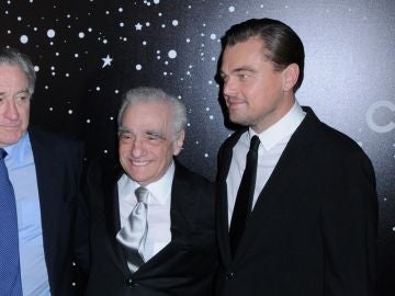 Robert De Niro, Martin Scorsese y Leonardo DiCaprio en la gala homenaje al cineasta.