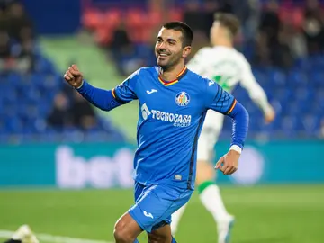 Ángel celebra uno de sus goles con el Getafe Ángel celebra uno de sus goles con el Getafe