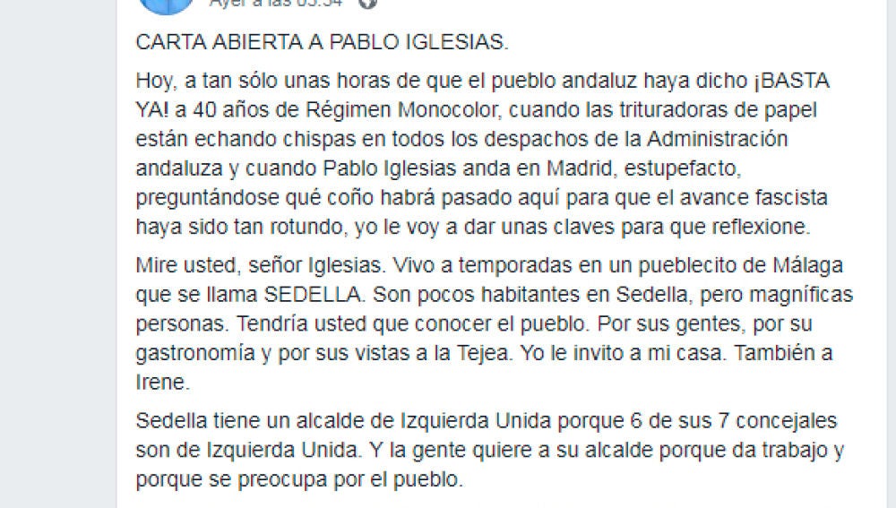 Carta abierta a Pablo Iglesias para explicarle el avance de Vox en Andalucía