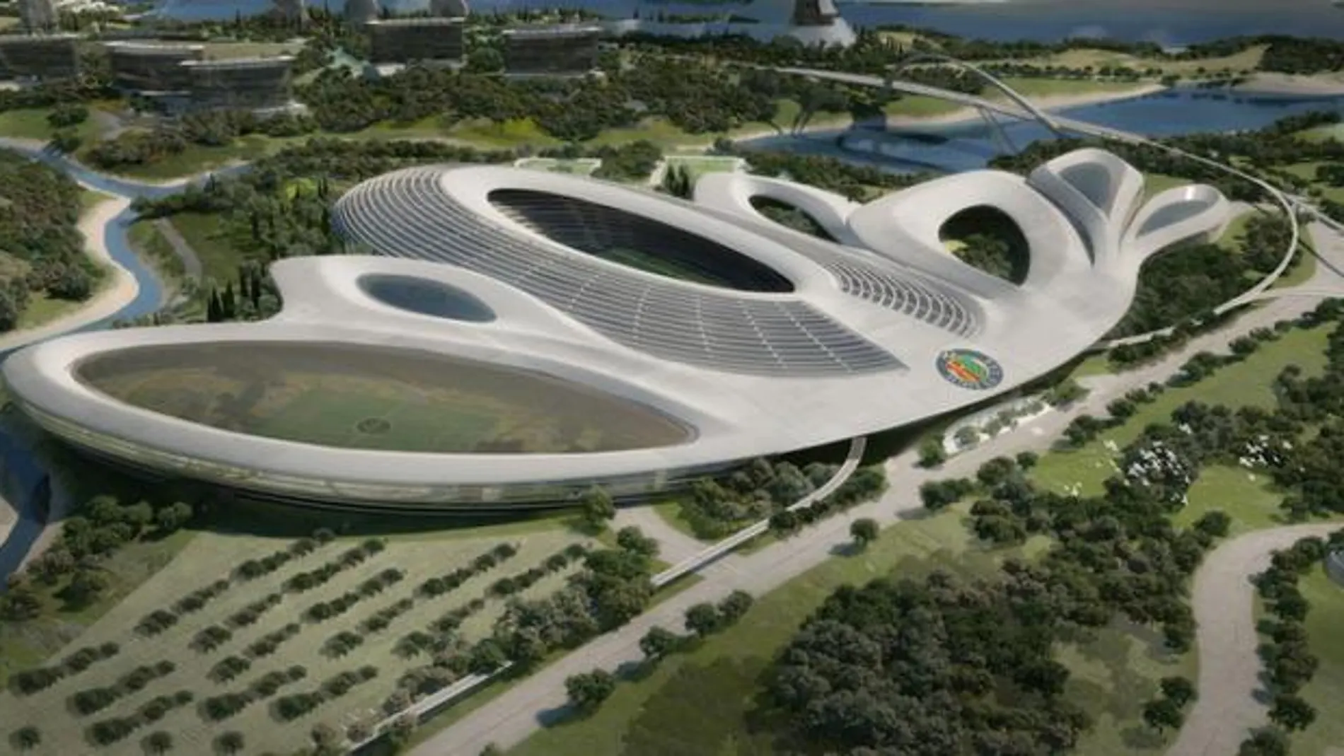 El escudo del Getafe, en el proyecto de 'Elysium City' El escudo del Getafe, en el proyecto de 'Elysium City'