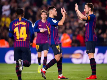 Los jugadores del Barça celebran el gol en el Camp Nou Los jugadores del Barça celebran el gol en el Camp Nou