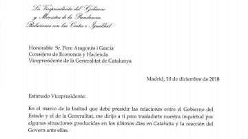 Carta del Gobierno a la Generalitat Carta del Gobierno a la Generalitat