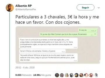 La oferta de trabajo que recibió el joven La oferta de trabajo que recibió el joven