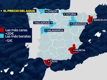 El mapa del precio del agua en España: ¿en qué ciudad es más cara? El mapa del precio del agua en España: ¿en qué ciudad es más cara?