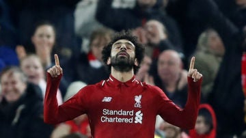 Mohamed Salah celebra su gol con el Liverpool