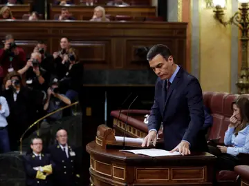El presidente del Gobierno, Pedro Sánchez, durante su intervención ante el pleno del Congreso El presidente del Gobierno, Pedro Sánchez, durante su intervención ante el pleno del Congreso