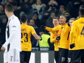 Los jugadores del Young Boys celebran uno de los goles contra la Juventus Los jugadores del Young Boys celebran uno de los goles contra la Juventus