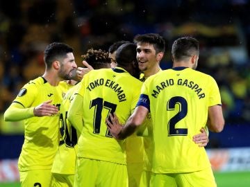 Los jugadores del Villarreal celebran uno de los goles contra el Spartak