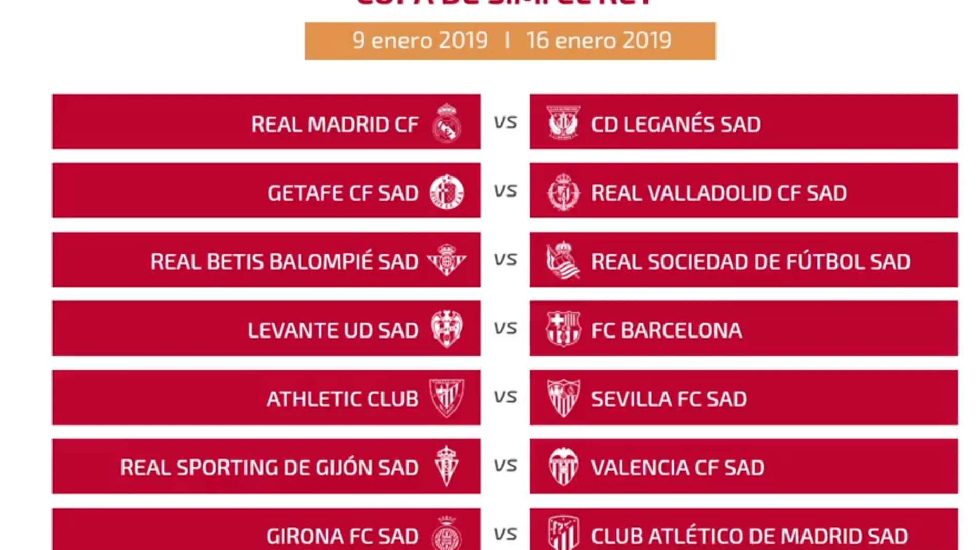 Así quedan configurados los octavos de final de la Copa del Rey Así quedan configurados los octavos de final de la Copa del Rey