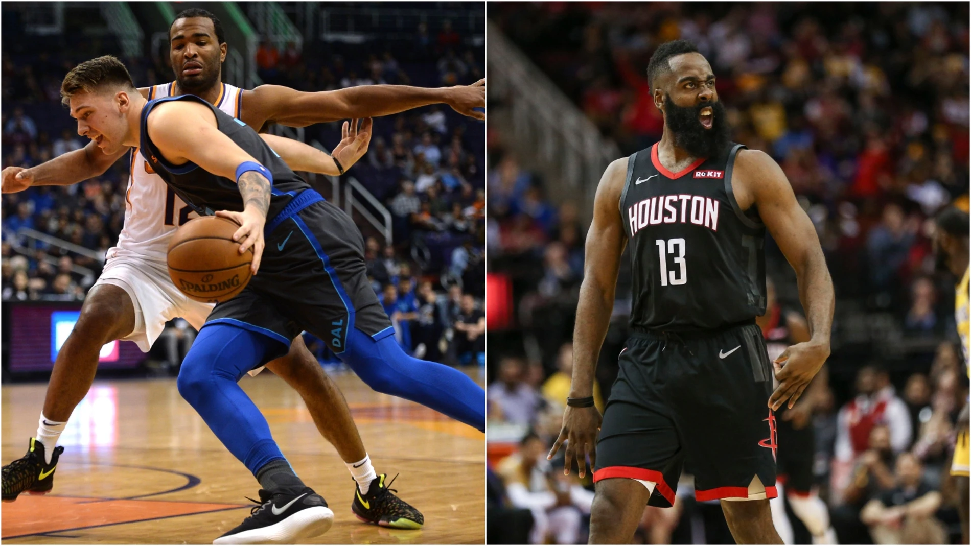 Luka Doncic y James Harden, en acción con Dallas y Hosuton Luka Doncic y James Harden, en acción con Dallas y Hosuton