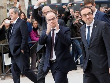 Los exmiembros del Govern Joaquín Forn, Raül Romeva, Jordi Turull y Josep Rull a su llegada a la Audiencia Nacional antes de una comparecencia ante el juez.