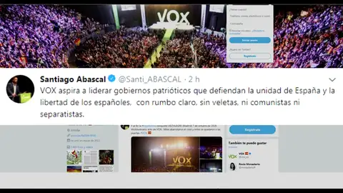 Abascal responde a Rivera: "Vox aspira a liderar gobiernos patrióticos sin veletas ni separatistas" Abascal responde a Rivera: "Vox aspira a liderar gobiernos patrióticos sin veletas ni separatistas"