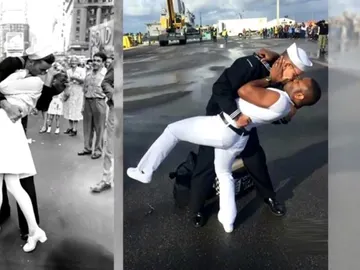 Críticas por un beso gay imitando una icónica foto Críticas por un beso gay imitando una icónica foto