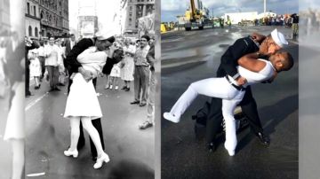 Críticas por un beso gay imitando una icónica foto