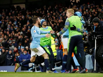 Los jugadores del City celebran un gol ante el Liverpool Los jugadores del City celebran un gol ante el Liverpool