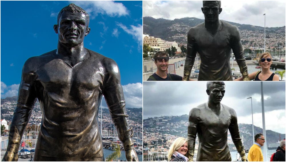 Mofas por la zona genital de la estatua de Cristiano Ronaldo