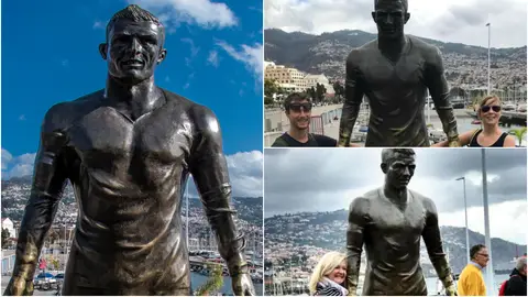 Mofas por la zona genital de la estatua de Cristiano Ronaldo Mofas por la zona genital de la estatua de Cristiano Ronaldo