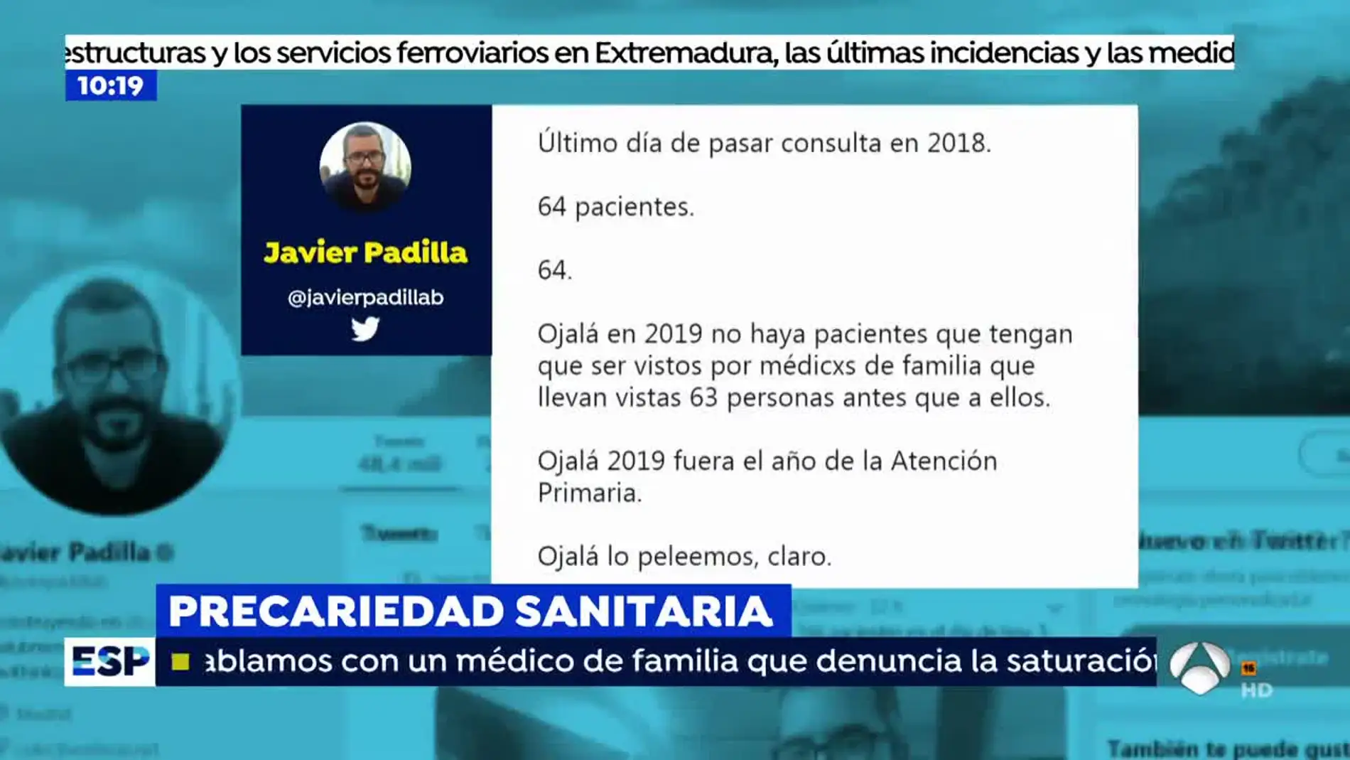 Javier Padilla, médico que denuncia saturación
