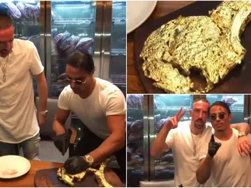 Ribéry se come un filete bañado en oro preparado por Salt Bae Ribéry se come un filete bañado en oro preparado por Salt Bae