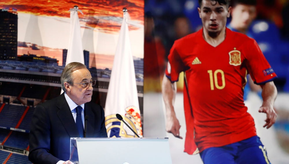Florentino Pérez, durante la presentación de Brahim Díaz