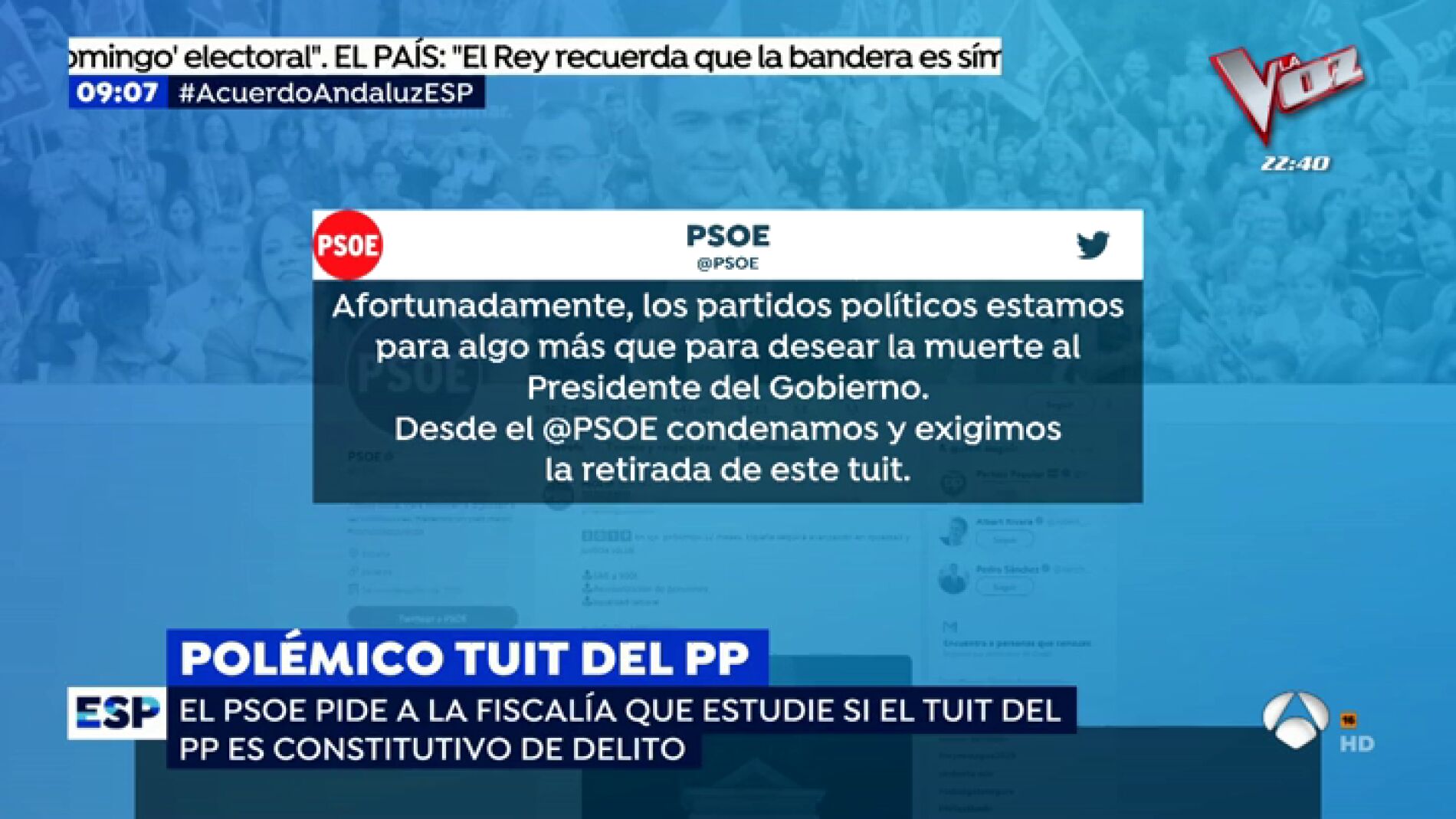 El PP pide la muerte de S&aacute;nchez en un tuit