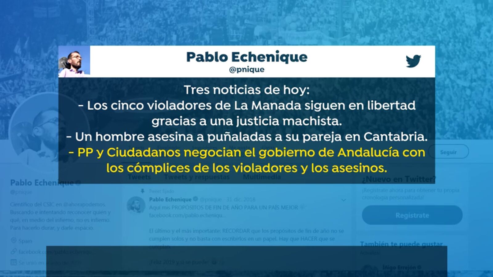 Vox se querella contra Pablo Echenique por un tuit