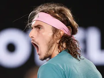 El tenista griego Tsitsipas celebra su victoria El tenista griego Tsitsipas celebra su victoria