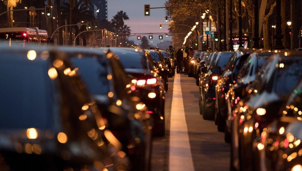 Taxistas concentrados en Barcelona