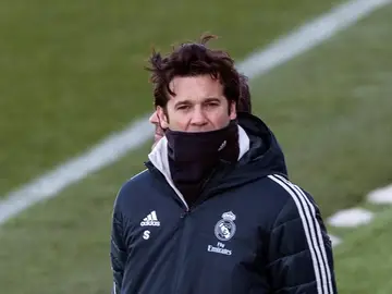 Solari, durante el último entrenamiento del Real Madrid Solari, durante el último entrenamiento del Real Madrid