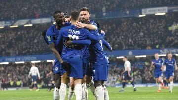Los jugadores del Chelsea celebra un gol ante el Tottenham