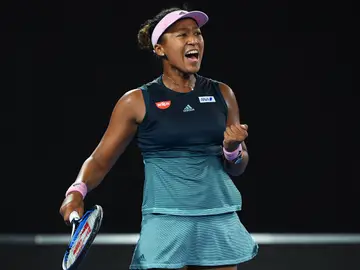 Naomi Osaka celebra su victoria contra Pliskova Naomi Osaka celebra su victoria contra Pliskova