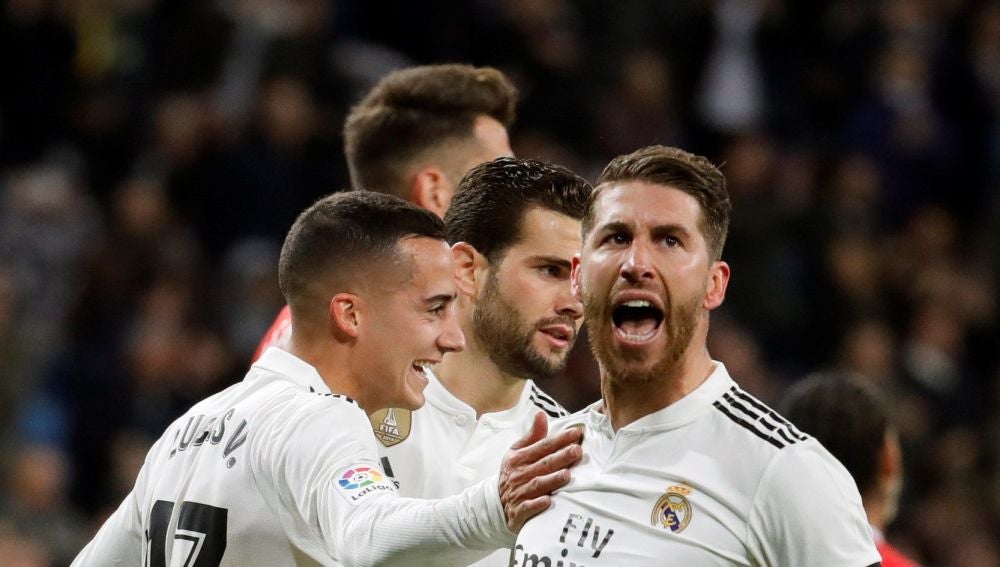 Sergio Ramos celebra su gol ante el Girona