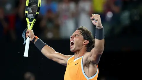Rafa Nadal celebra su triunfo ante Stefanos Tsitsipas Rafa Nadal celebra su triunfo ante Stefanos Tsitsipas