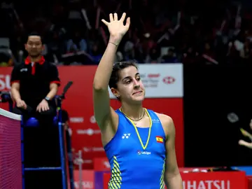 Carolina Marín celebrando una victoria Carolina Marín celebrando una victoria