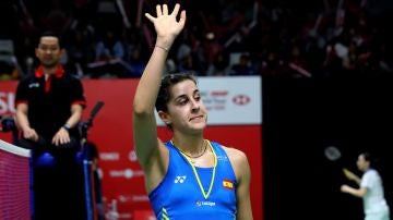 Carolina Marín celebrando una victoria