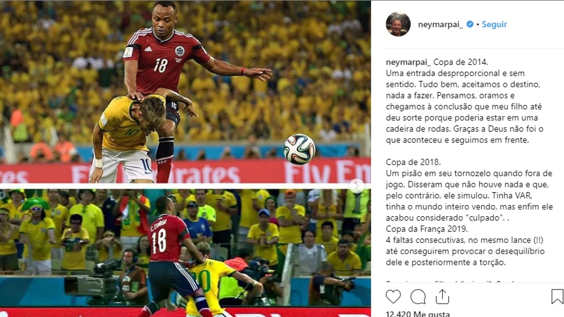 La denuncia del padre de Neymar en Instagram La denuncia del padre de Neymar en Instagram