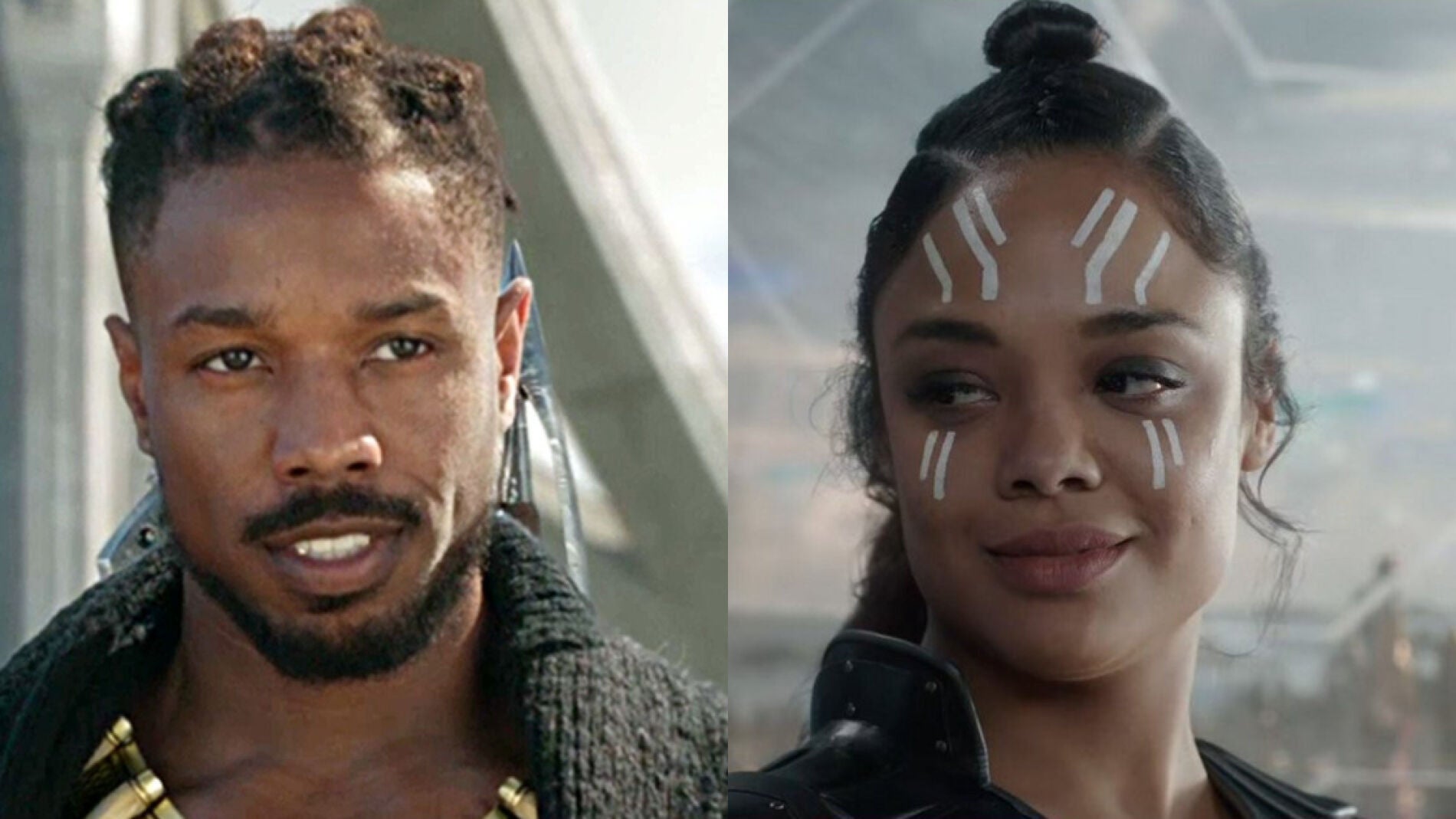 Valkiria y Killmonger de Marvel