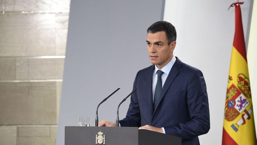 El presidente del Gobierno, Pedro Sánchez, durante la rueda de prensa ofrecida en el Palacio de la Moncloa