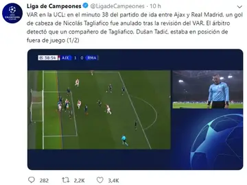 La UEFA explica el por qué se anuló el primer gol del Ajax frente al Real Madrid La UEFA explica el por qué se anuló el primer gol del Ajax frente al Real Madrid