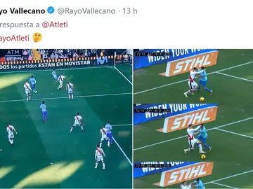 El tuit del Rayo en el que contesta al Atlético por la polémica arbitral El tuit del Rayo en el que contesta al Atlético por la polémica arbitral