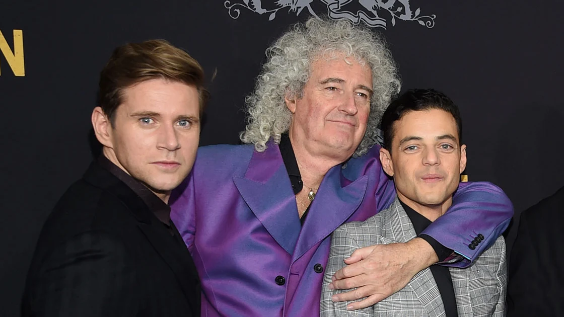 Allen Leech, Brian May y Rami Malek en la premiere de 'Bohemian Rhapsody'