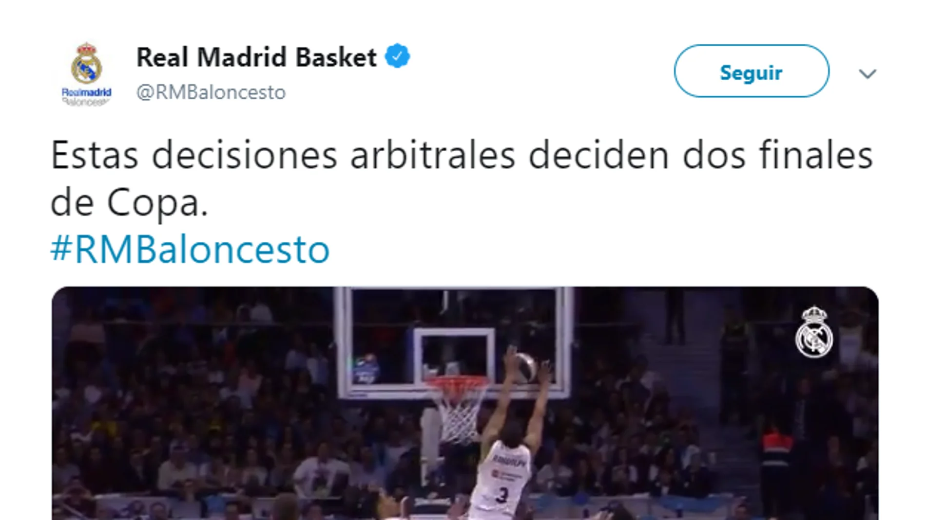 El tuit de denuncia del Real Madrid tras la final de Copa El tuit de denuncia del Real Madrid tras la final de Copa