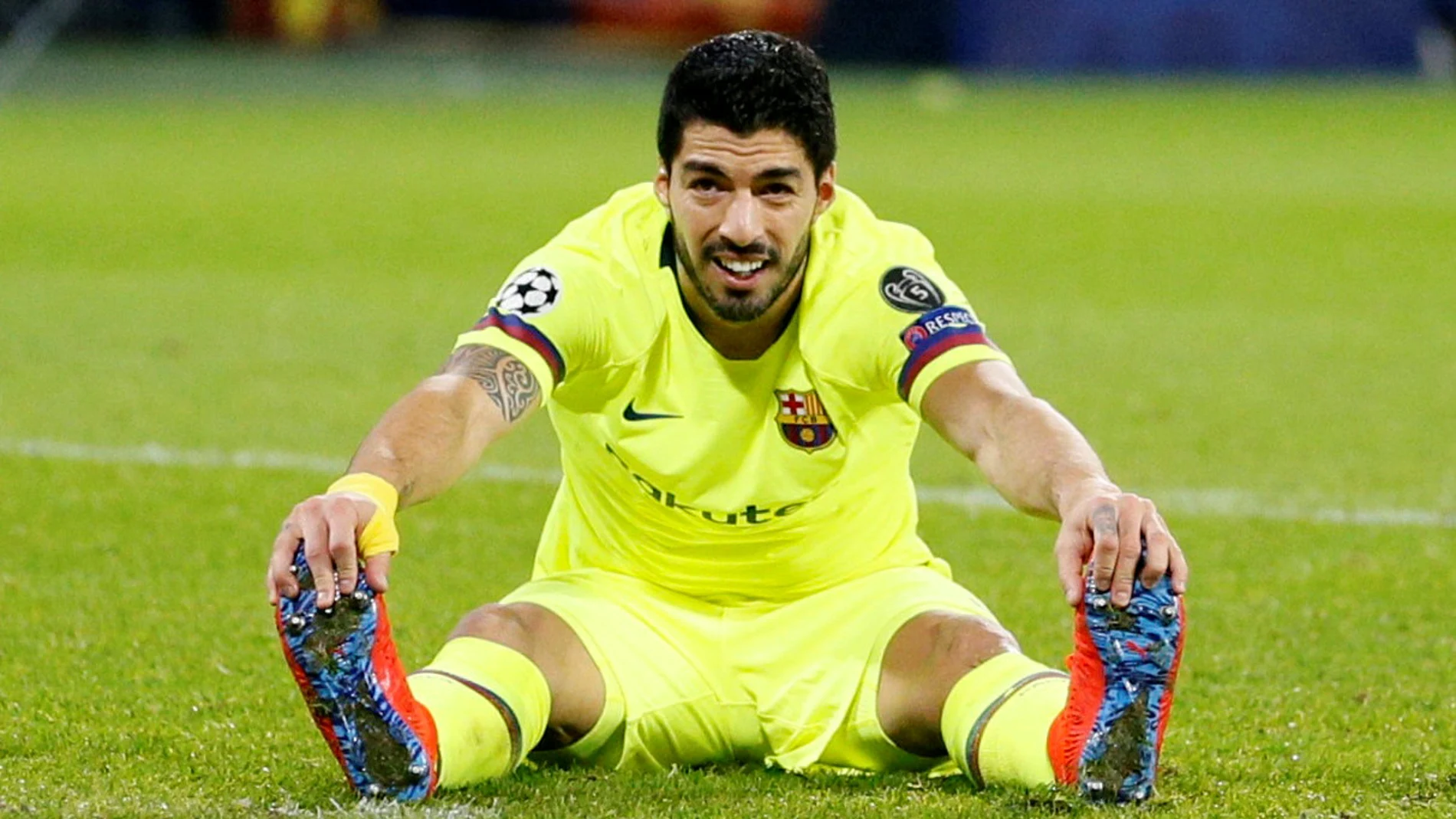 Luis Suárez, en su partido contra el Olympique de Lyon Luis Suárez, en su partido contra el Olympique de Lyon