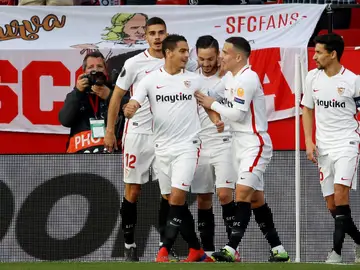 Ben Yedder celebra el 1-0 ante la Lazio Ben Yedder celebra el 1-0 ante la Lazio