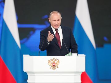 El presidente ruso, Vladimir Putin, presenta su informe anual sobre el estado de la nación ante el Parlamento en Moscú (Rusia).